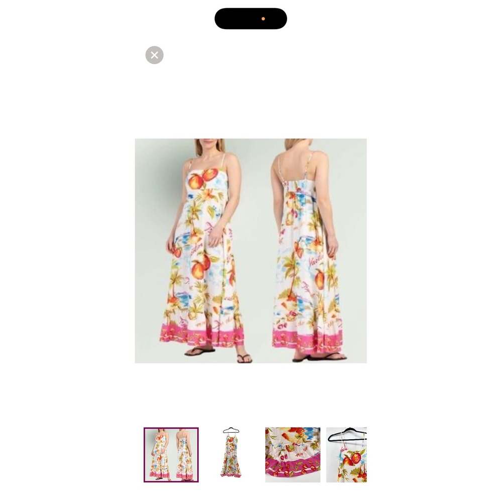 Anthropologie x‎ Label of Love White Tropical Fruit Print Maxi Dress Resort S